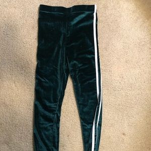 Green velvet leggings